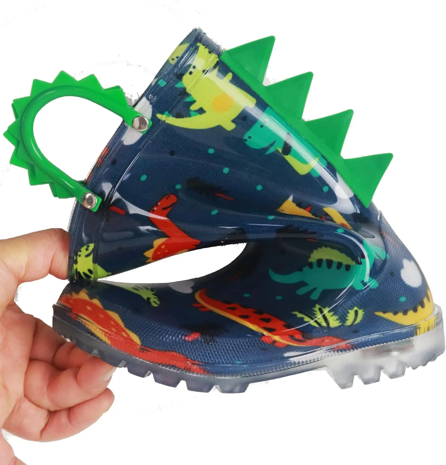 HugRain Toddler Boys Adorable Dinosaur Light Up Rain Boots