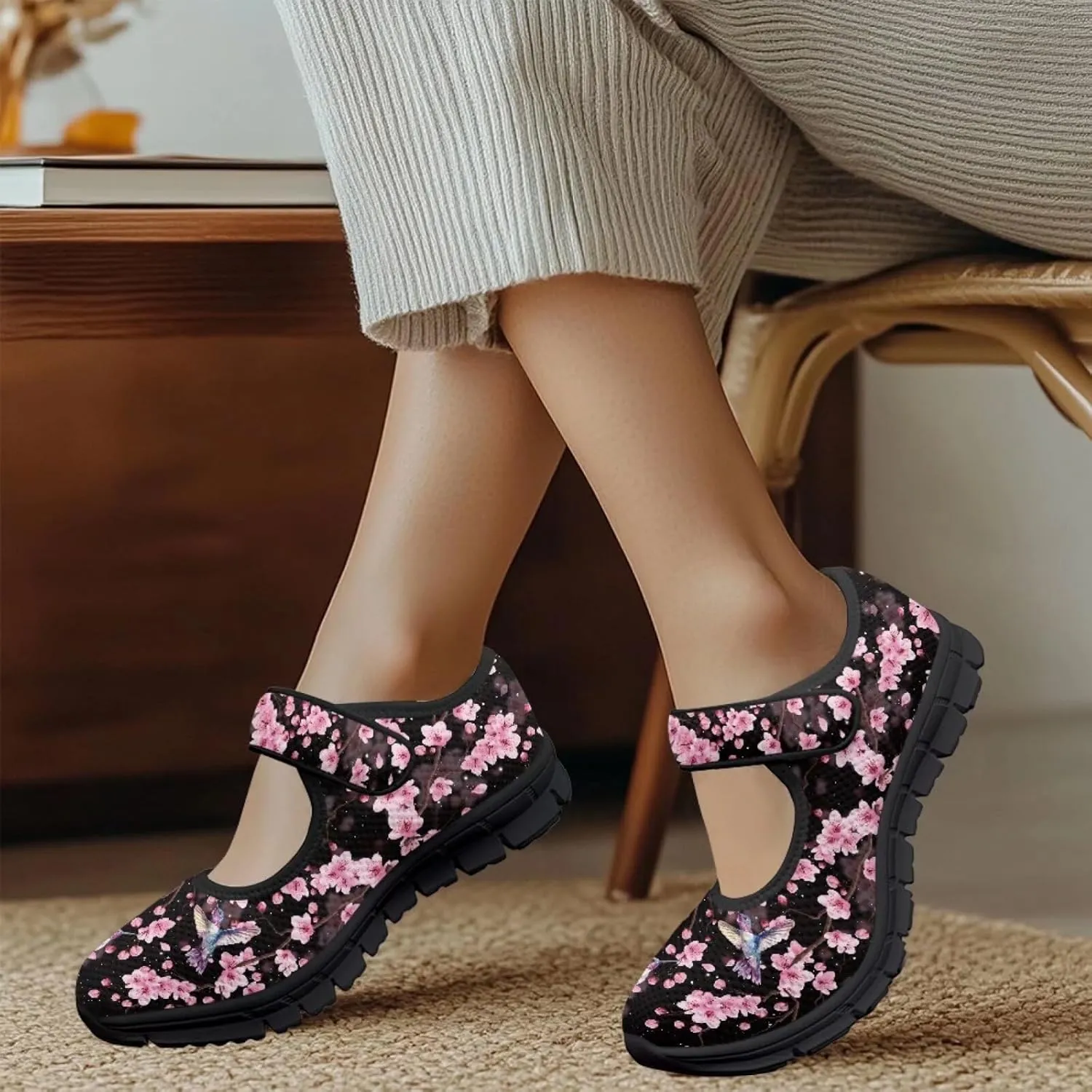 Hummingbird Mary Jane Shoes Wide Width Dress Flats Dressy Round Toe Office Work Shoes for Women
