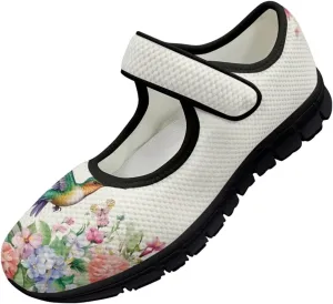 Hummingbird Mary Jane Shoes Wide Width Dress Flats Dressy Round Toe Office Work Shoes for Women
