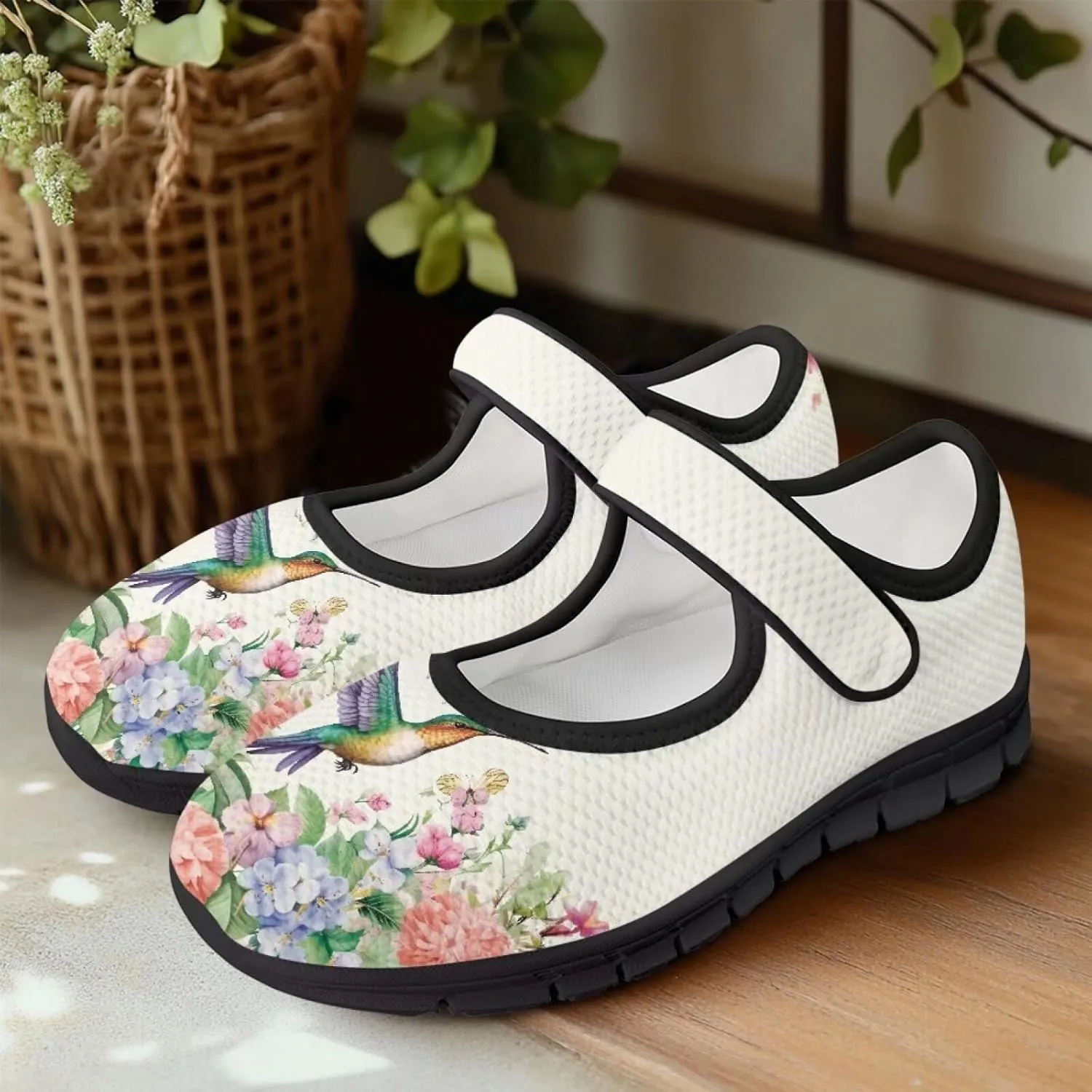 Hummingbird Mary Jane Shoes Wide Width Dress Flats Dressy Round Toe Office Work Shoes for Women