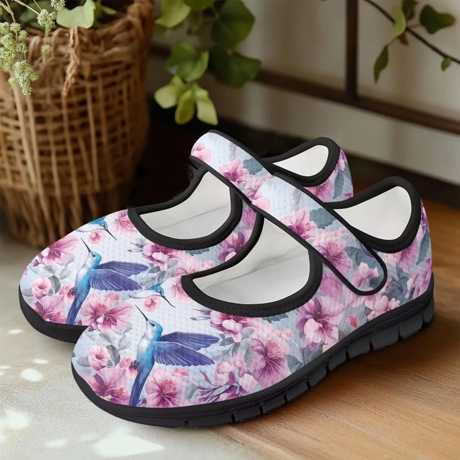 Hummingbird Mary Jane Shoes Wide Width Dress Flats Dressy Round Toe Office Work Shoes for Women
