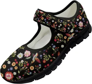 Hummingbird Mary Jane Shoes Wide Width Dress Flats Dressy Round Toe Office Work Shoes for Women
