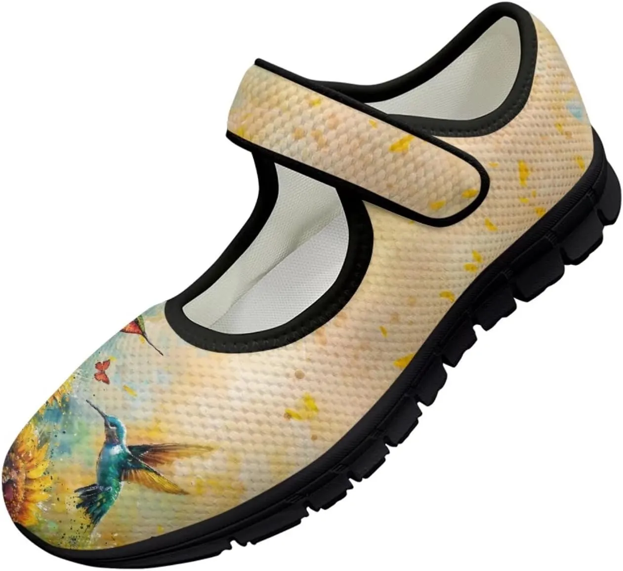 Hummingbird Mary Jane Shoes Wide Width Dress Flats Dressy Round Toe Office Work Shoes for Women
