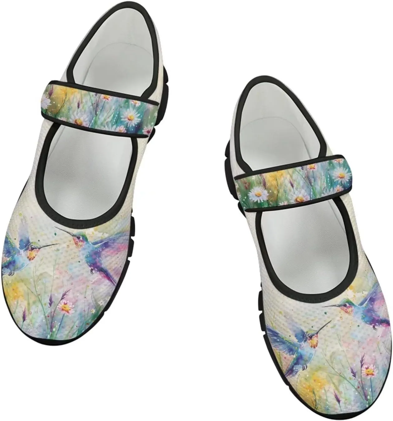 Hummingbird Mary Jane Shoes Wide Width Dress Flats Dressy Round Toe Office Work Shoes for Women