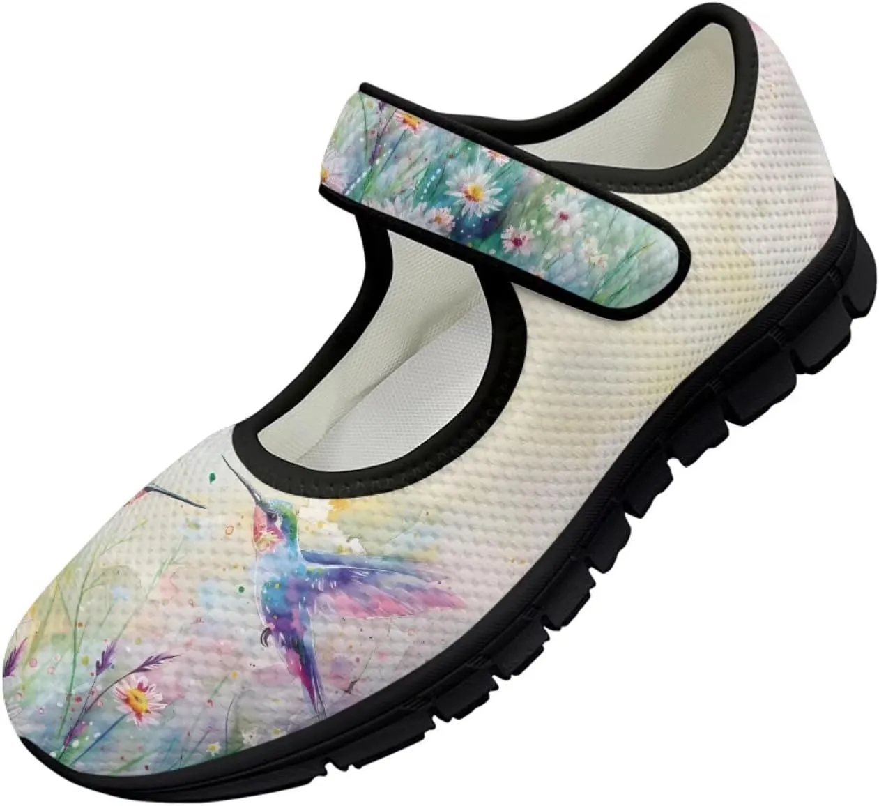 Hummingbird Mary Jane Shoes Wide Width Dress Flats Dressy Round Toe Office Work Shoes for Women