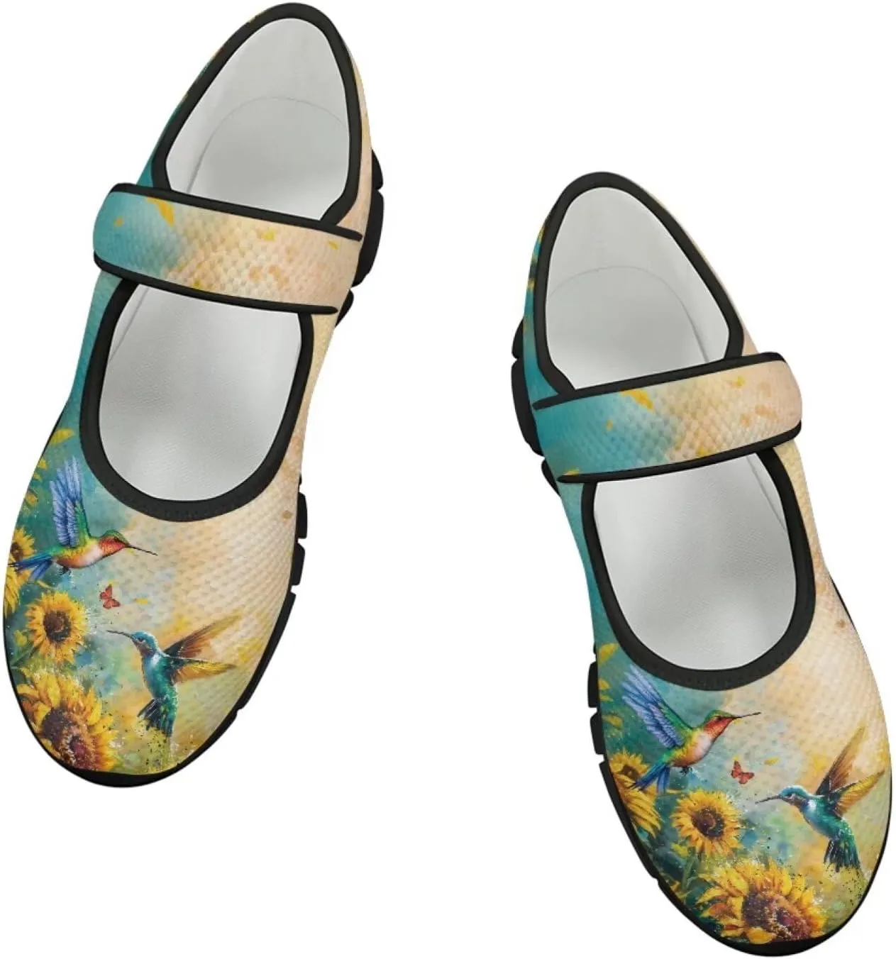 Hummingbird Mary Jane Shoes Wide Width Dress Flats Dressy Round Toe Office Work Shoes for Women