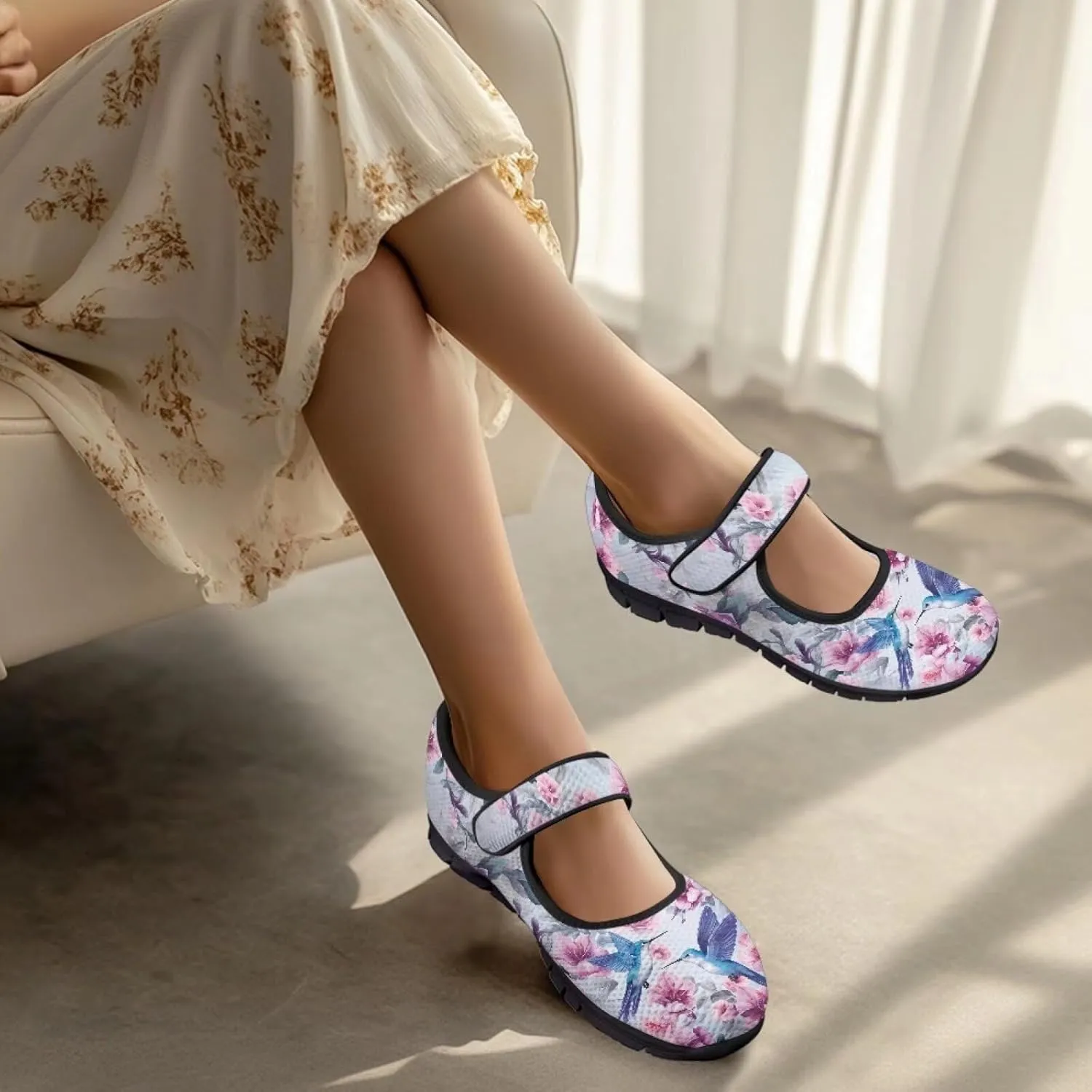 Hummingbird Mary Jane Shoes Wide Width Dress Flats Dressy Round Toe Office Work Shoes for Women