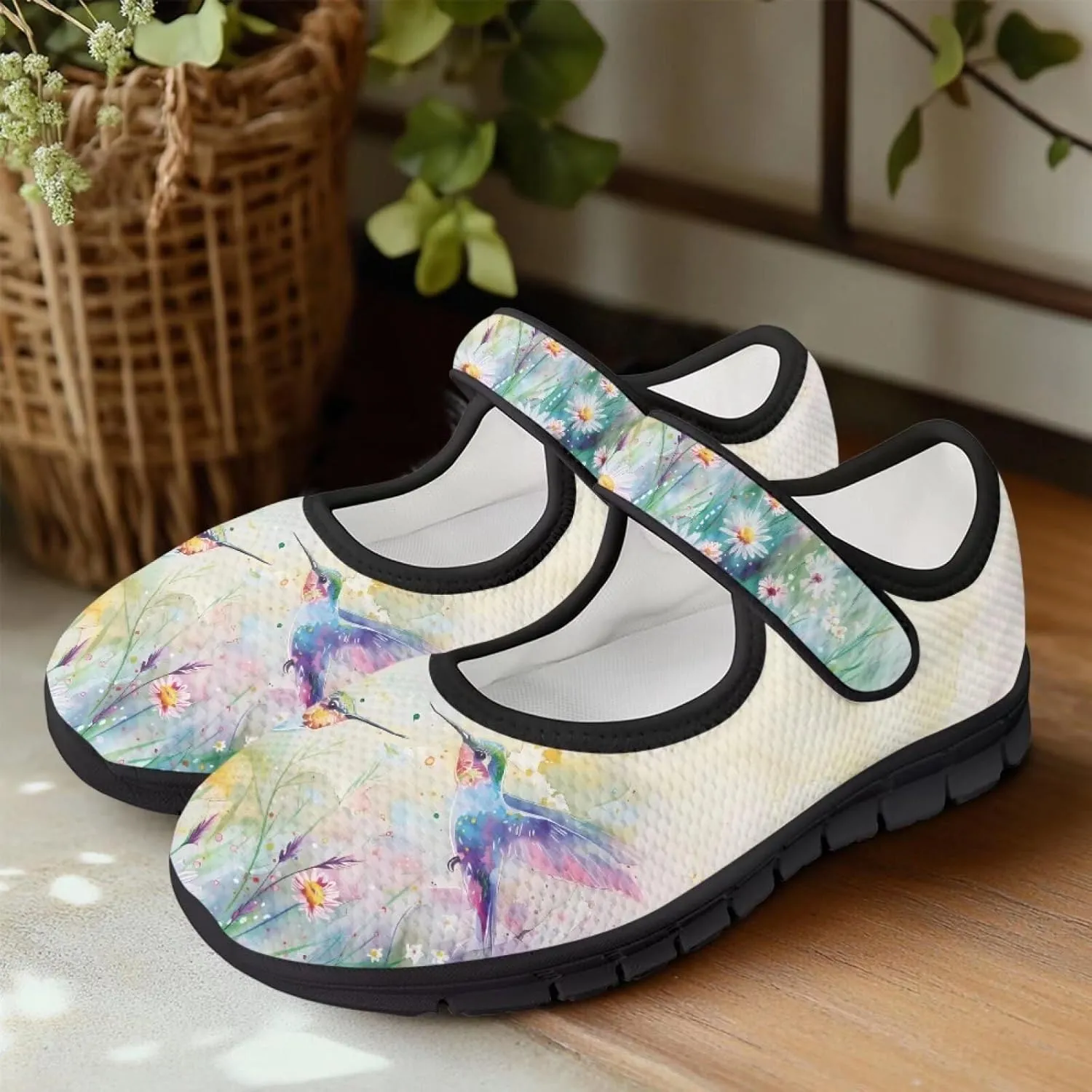 Hummingbird Mary Jane Shoes Wide Width Dress Flats Dressy Round Toe Office Work Shoes for Women