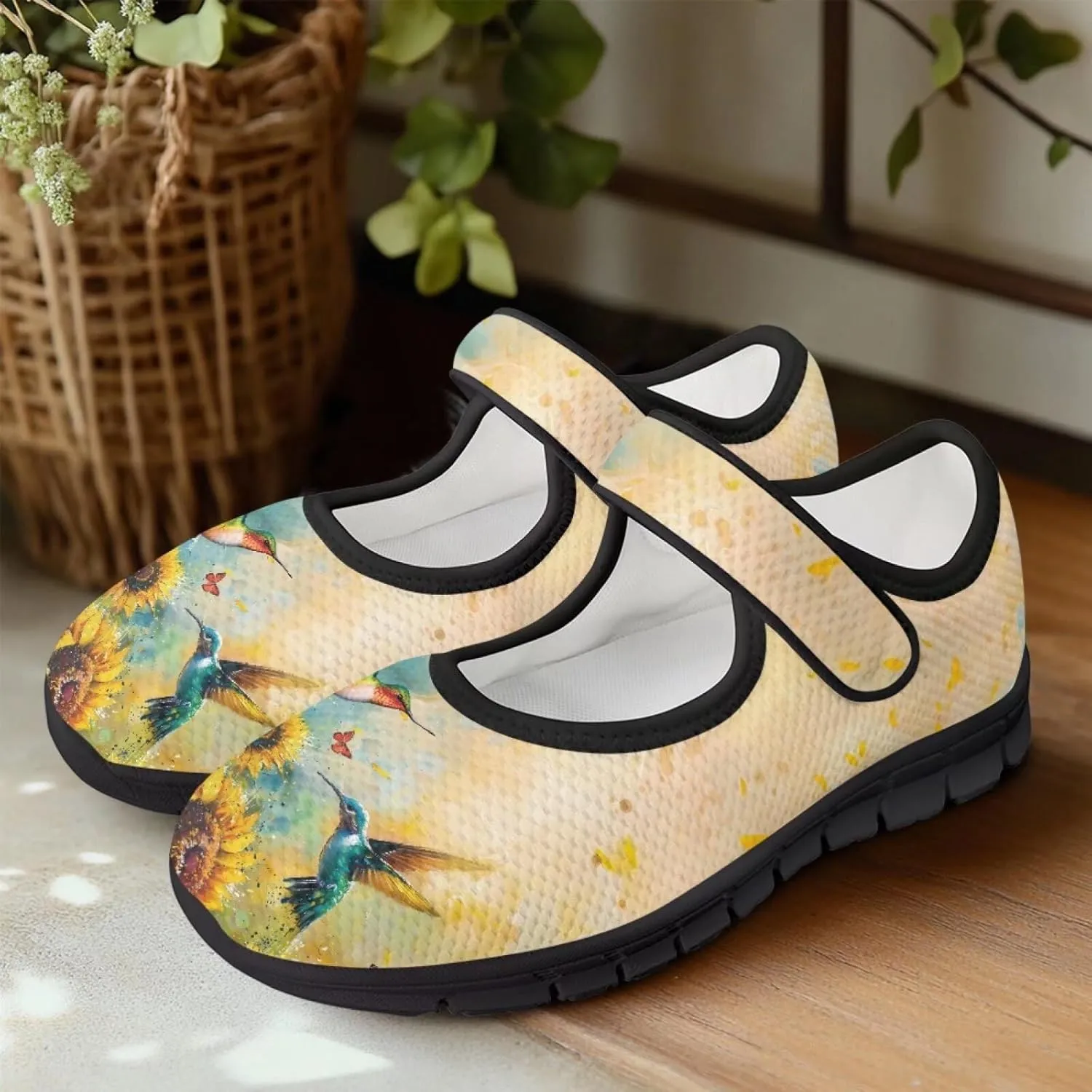 Hummingbird Mary Jane Shoes Wide Width Dress Flats Dressy Round Toe Office Work Shoes for Women