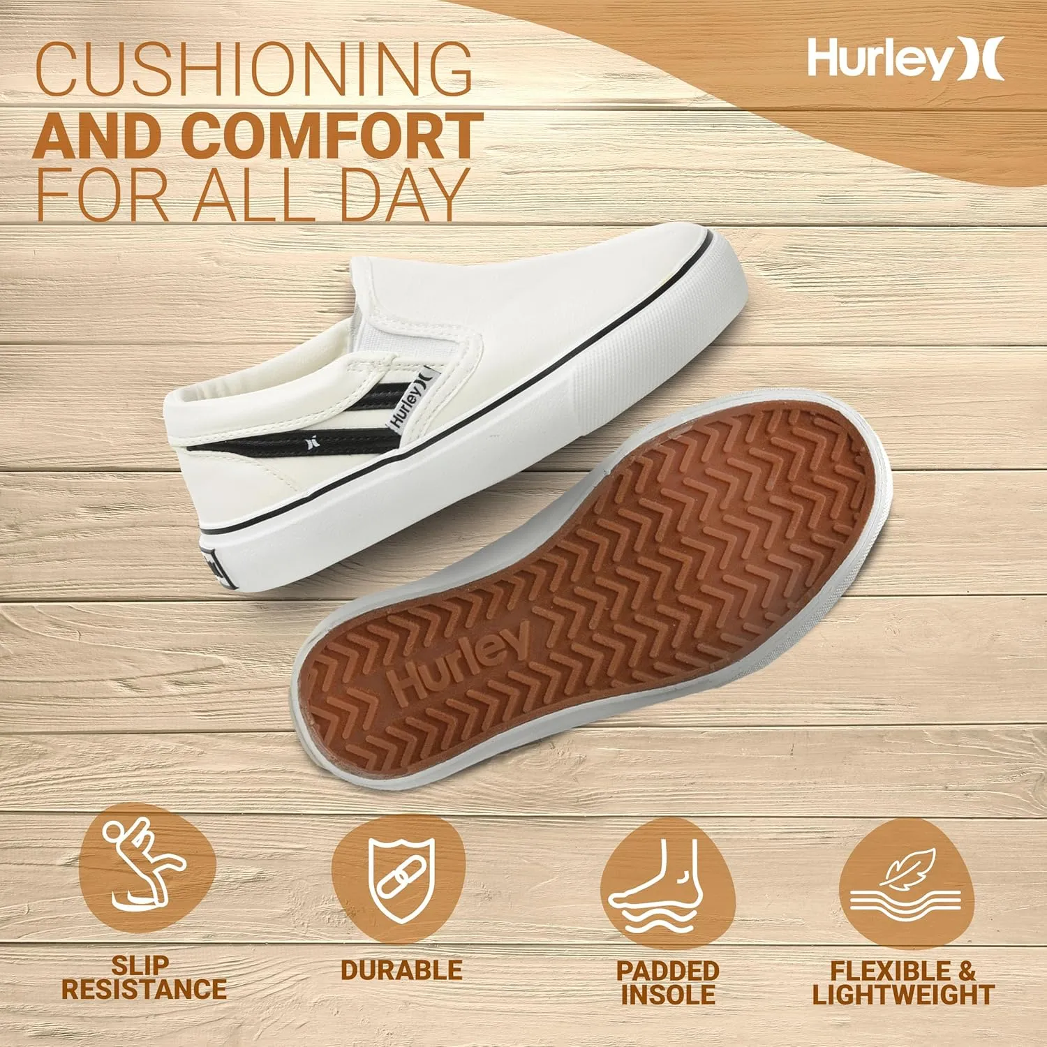 Hurley Kids Canvas Slip On Sneakers – Low Cut Skateboarding Shoes for Kids, Sports Shoes for Boys and Girls, Casual Sneakers