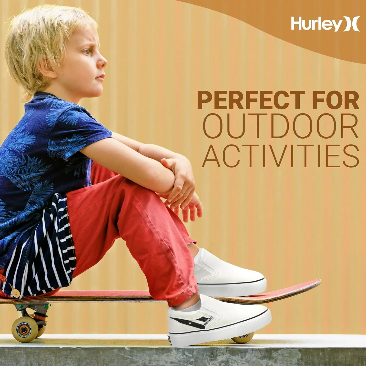 Hurley Kids Canvas Slip On Sneakers – Low Cut Skateboarding Shoes for Kids, Sports Shoes for Boys and Girls, Casual Sneakers