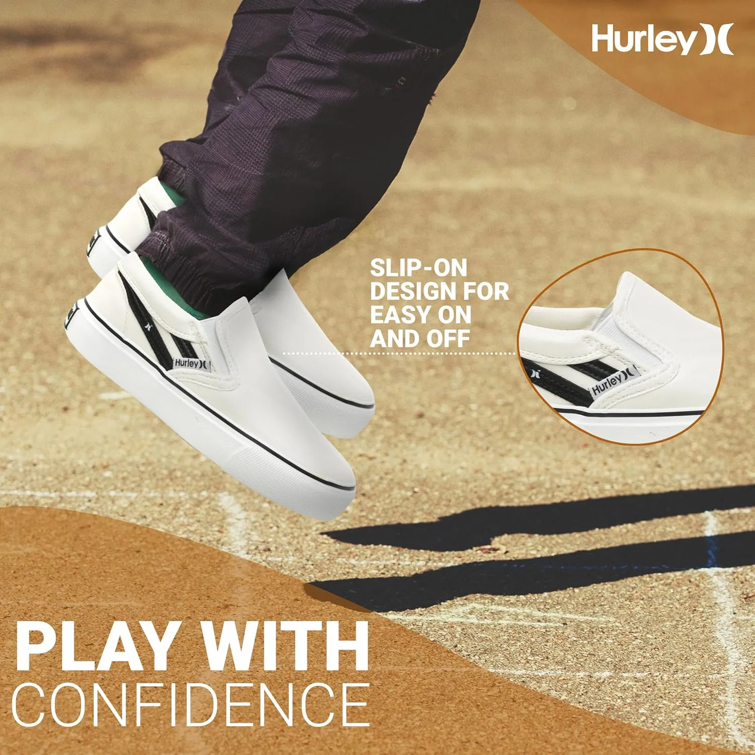 Hurley Kids Canvas Slip On Sneakers – Low Cut Skateboarding Shoes for Kids, Sports Shoes for Boys and Girls, Casual Sneakers