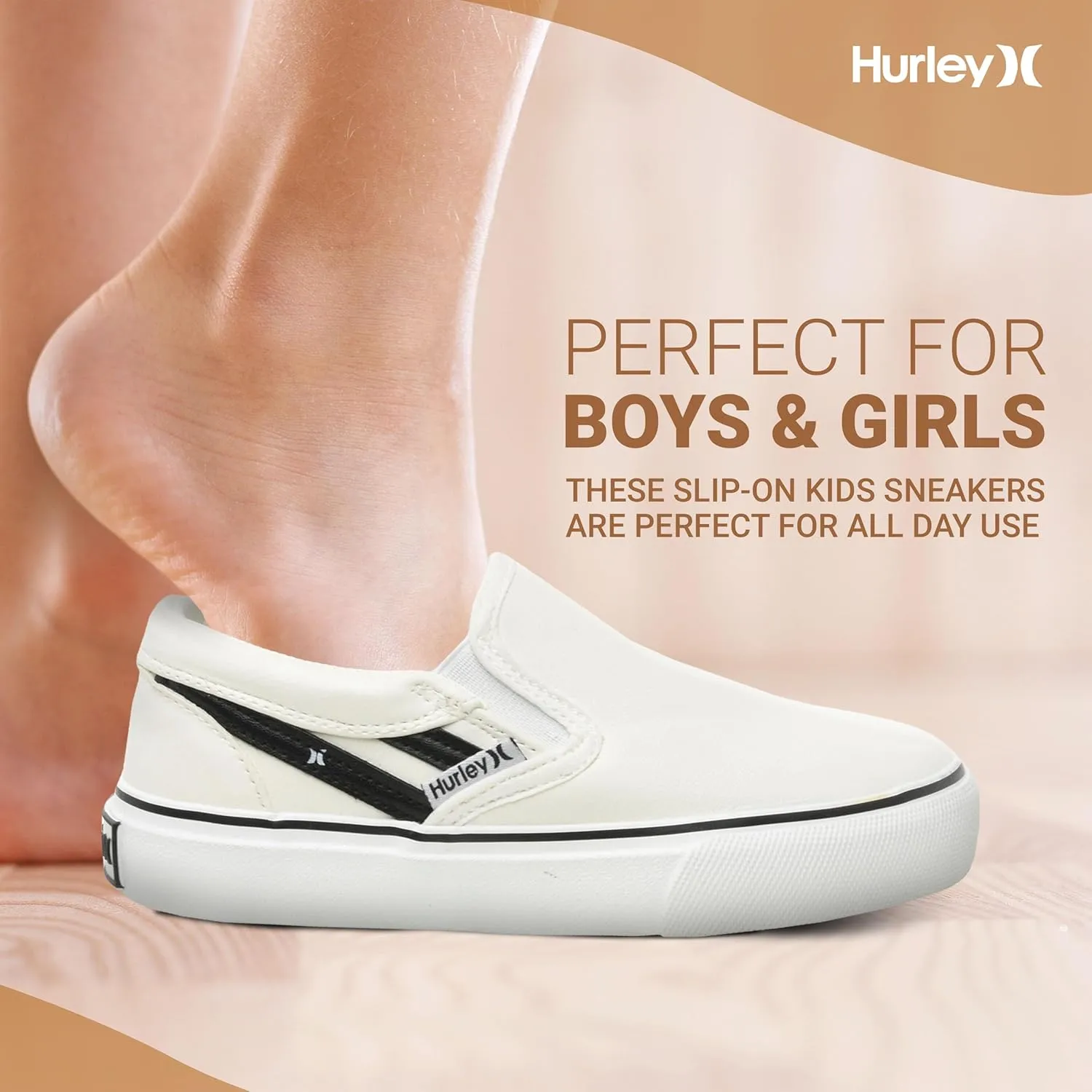 Hurley Kids Canvas Slip On Sneakers – Low Cut Skateboarding Shoes for Kids, Sports Shoes for Boys and Girls, Casual Sneakers