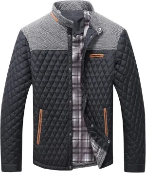 HYPESTFIT Men's Diamond Quilted Puffer Down Jacket Lightweight Business Casual Button Down Shirts