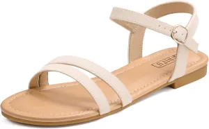 IDIFU Women's Flat Sandals Dressy Summer Strappy Sandals Open Toe Slingback Ankle Strap Dress Sandals with Two Toe Strap Wedding Prom Beach Bride Bridesmaid Sandals Comfortable Fashion Cute Sandals