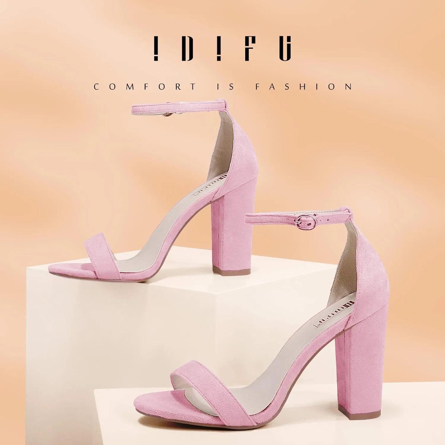 IDIFU Women's IN4 Cookie-HI Chunky High Heel Sandals Open Toe Ankle Strap Wedding Bridal Prom Dress Shoes For Women Bride Bridesmaid