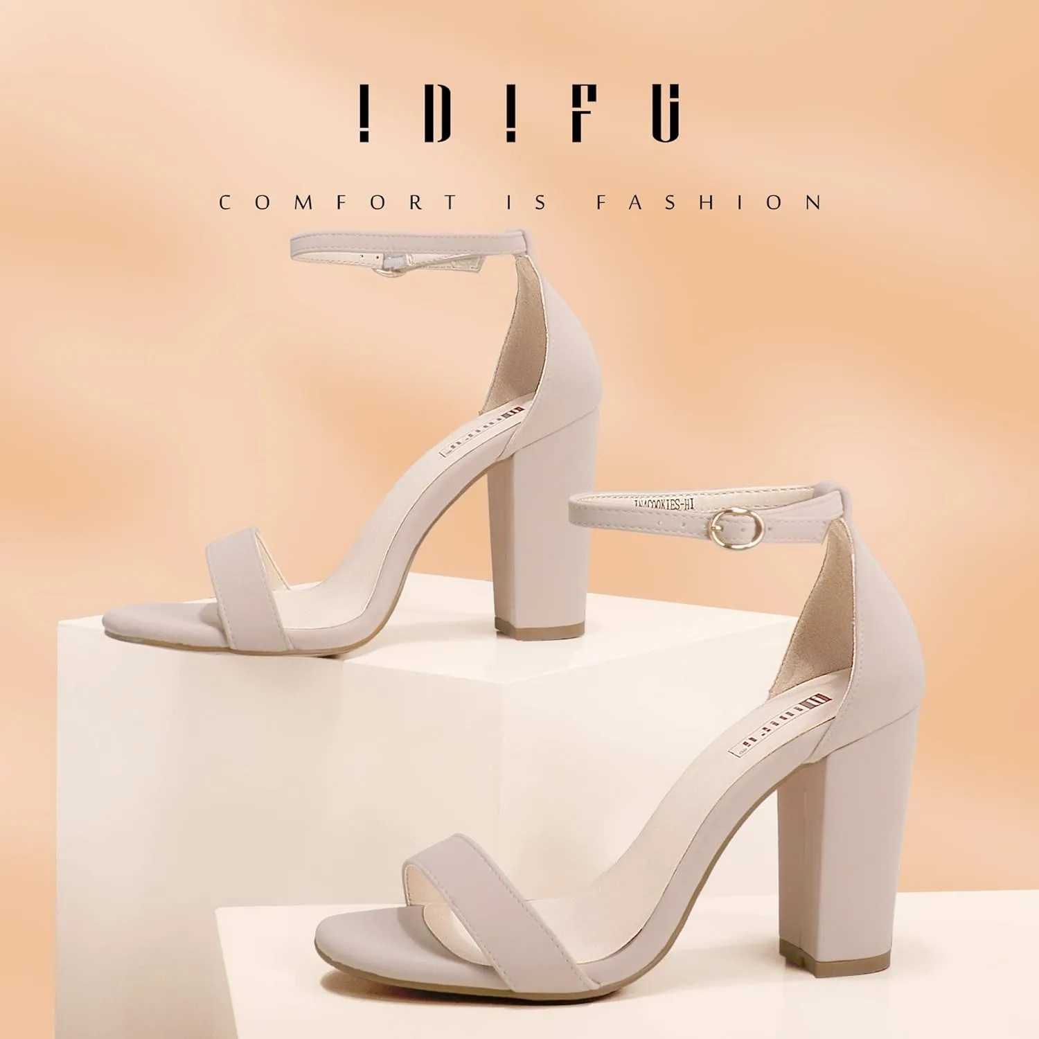IDIFU Women's IN4 Cookie-HI Chunky High Heel Sandals Open Toe Ankle Strap Wedding Bridal Prom Dress Shoes For Women Bride Bridesmaid