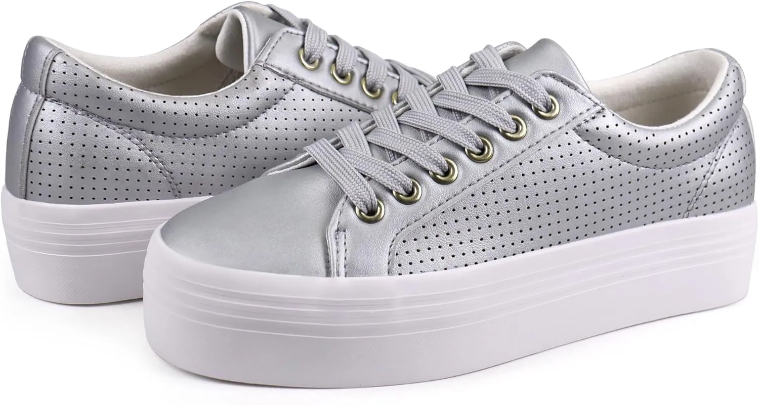 JABASIC Women Platform Sneakers Breathable Casual Lace Up Fashion Walking Shoes