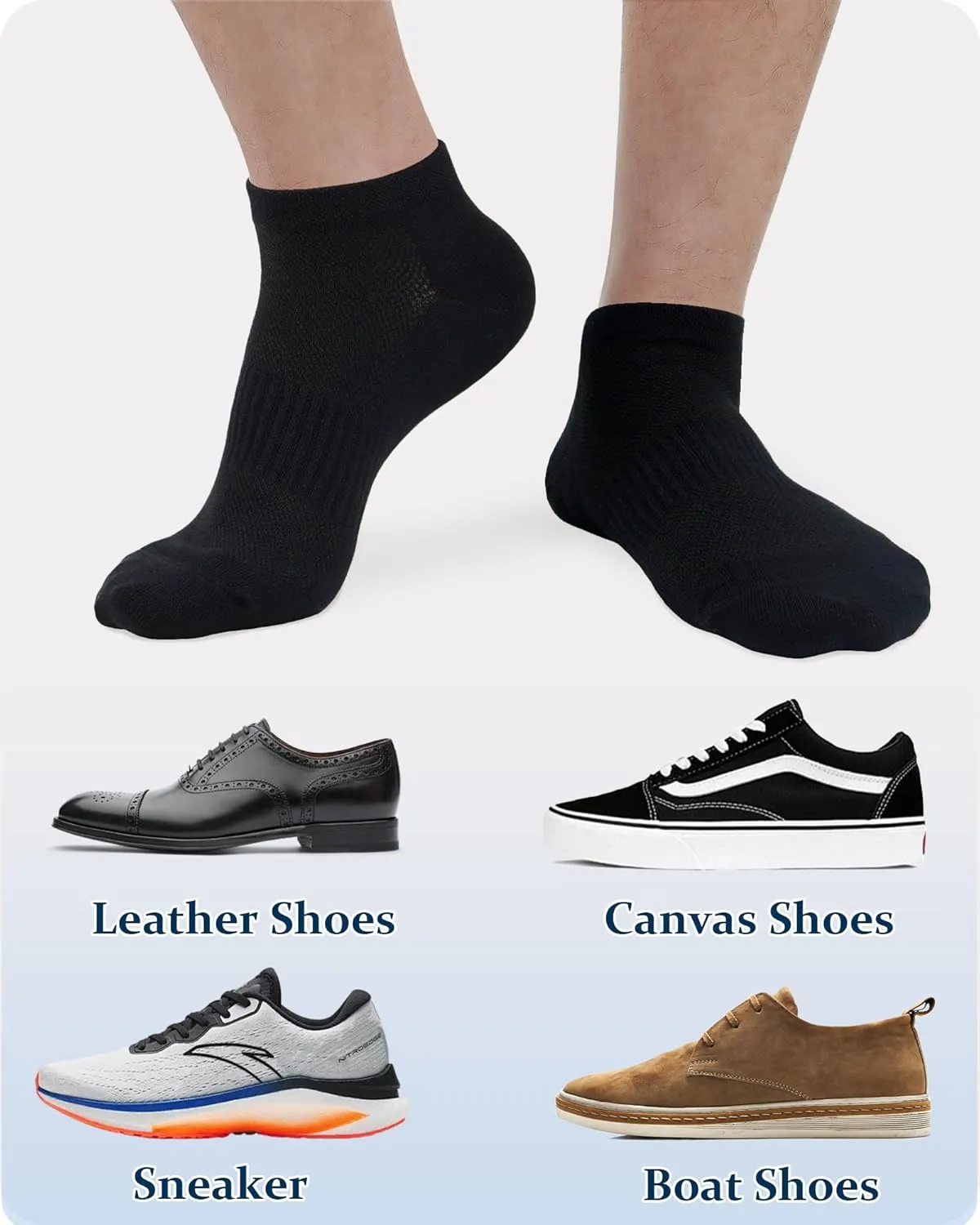 Jane Stone Men's Ankle Socks - 8 Pack Cotton Low Cut Non Slip No Show Socks Size 9-12/13-15