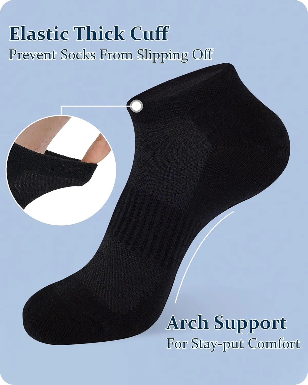 Jane Stone Men's Ankle Socks - 8 Pack Cotton Low Cut Non Slip No Show Socks Size 9-12/13-15