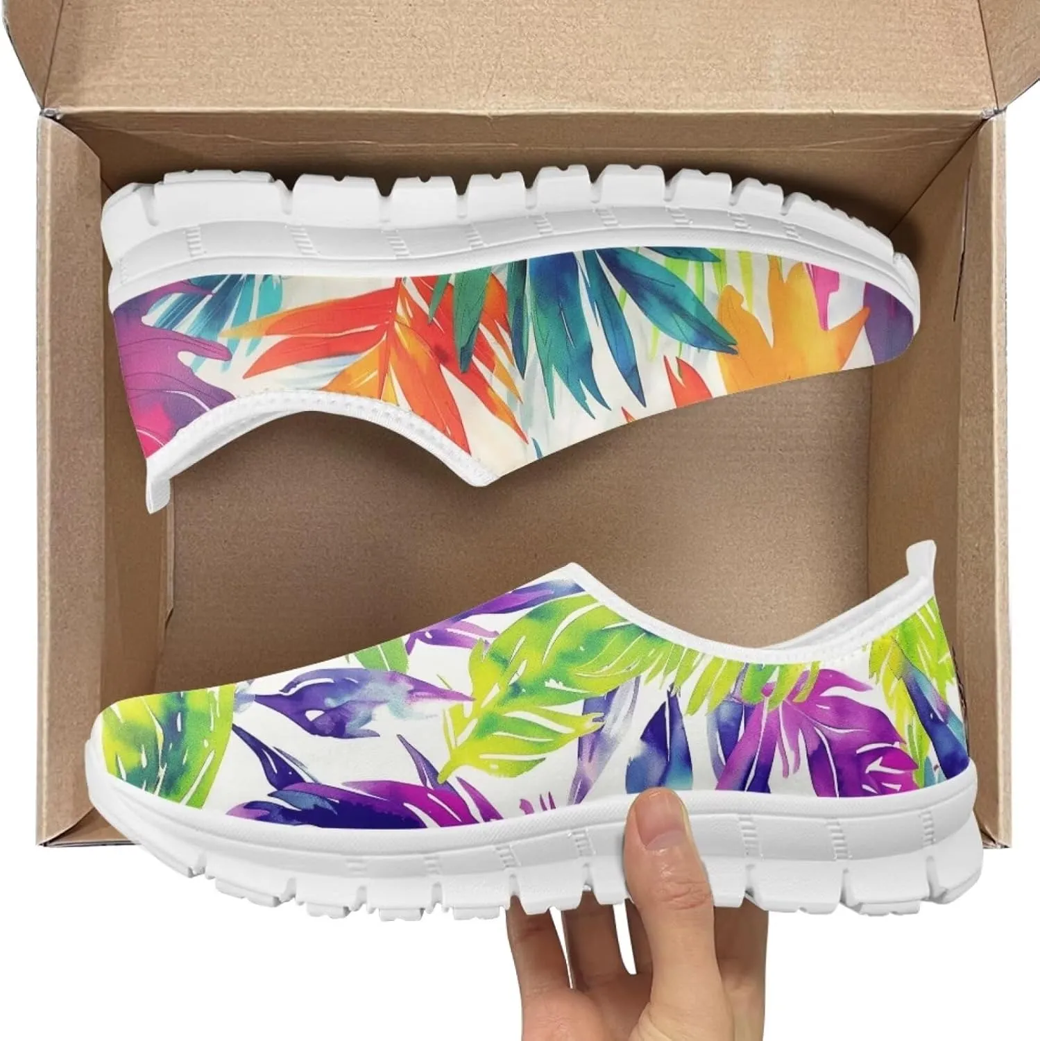 Jeiento Tropical Style Slip-On Loafers for Women Casual Shoes Outdoor Mesh Workout Sneakers