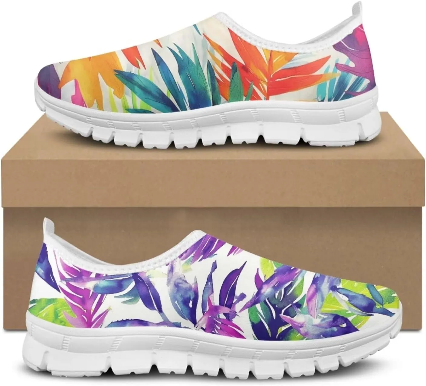 Jeiento Tropical Style Slip-On Loafers for Women Casual Shoes Outdoor Mesh Workout Sneakers