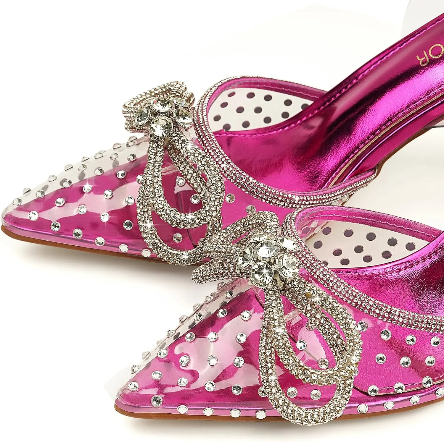 JENN ARDOR Women’s Heels for Bride Sparkly Low Heels Slingback Pumps 3.4 inch Clear Kitten Heels Wedding with Rhinestones Bow Pumps Pointed Toe Sandals Dress Shoes for Prom Party Dating