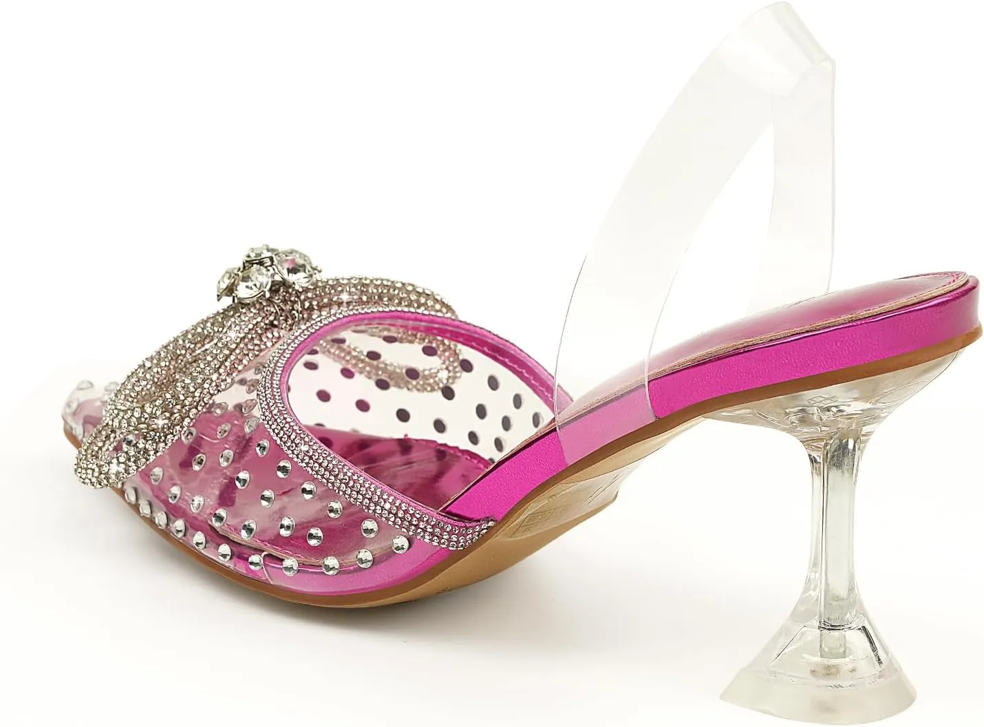 JENN ARDOR Women’s Heels for Bride Sparkly Low Heels Slingback Pumps 3.4 inch Clear Kitten Heels Wedding with Rhinestones Bow Pumps Pointed Toe Sandals Dress Shoes for Prom Party Dating