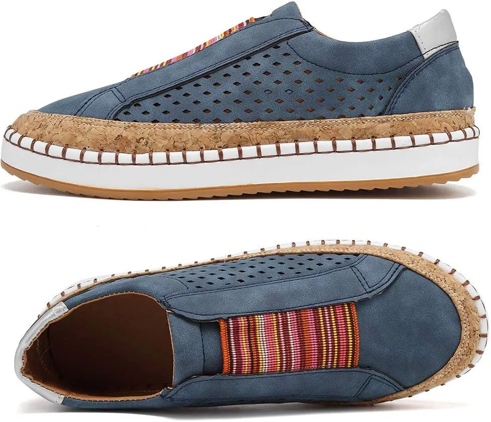 JITUUE Sneakers for Women Slip on Shoes Casual Platform Flats Hollow Mesh Breathable Loafers Walking Lazy Shoes