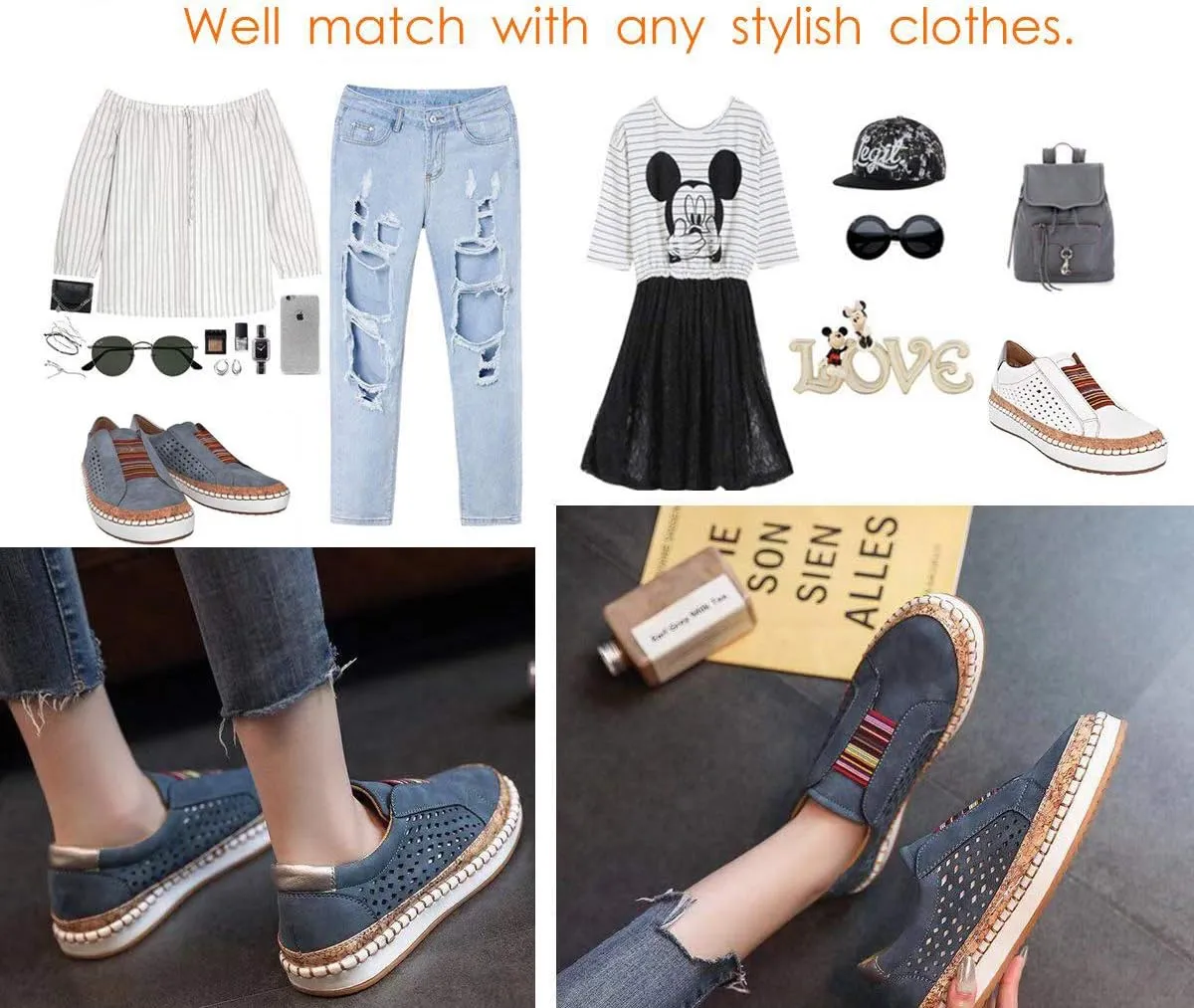 JITUUE Sneakers for Women Slip on Shoes Casual Platform Flats Hollow Mesh Breathable Loafers Walking Lazy Shoes