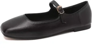JOEupin Women's Square Toe Mary Jane Flats Classic Ballet Shoes Comfortable Slip-On Flats Dress Shoes