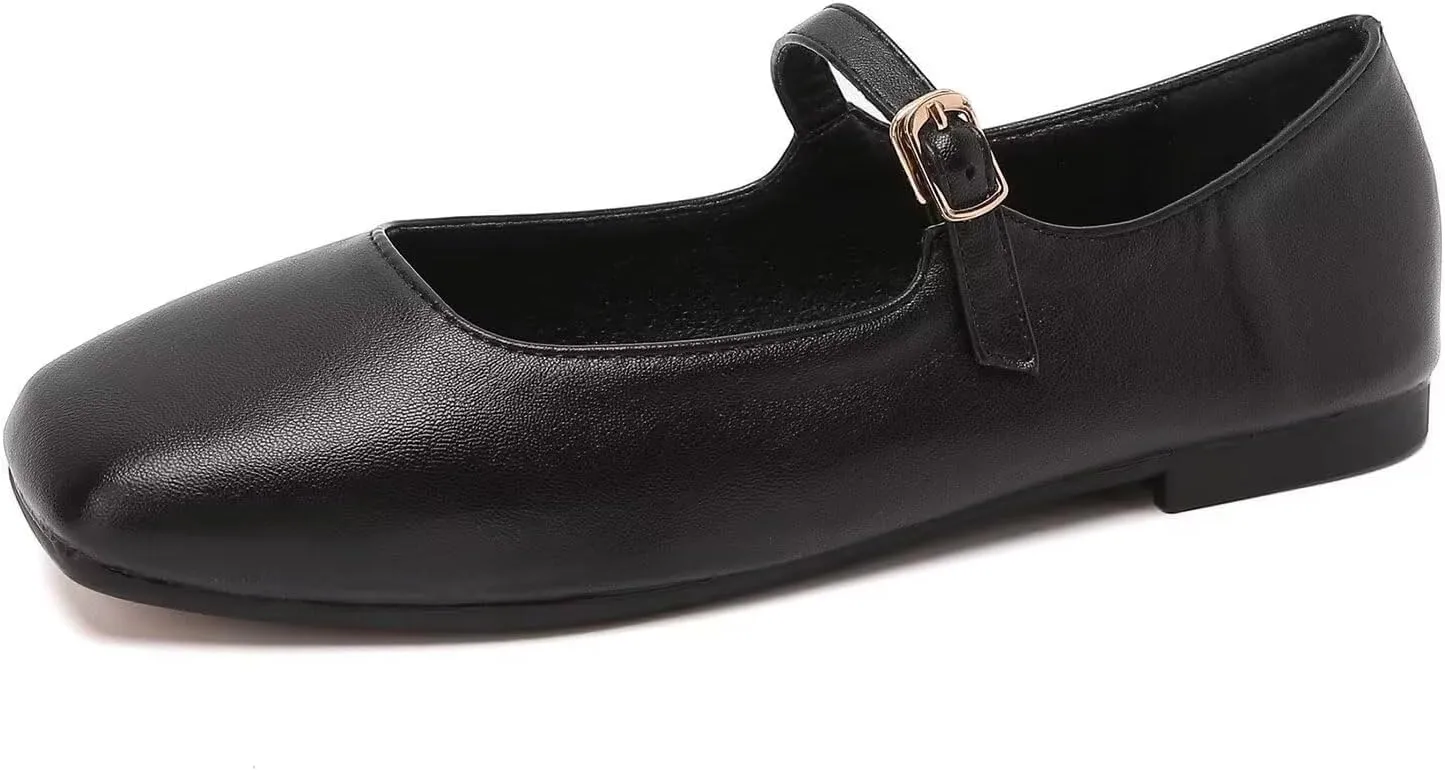 JOEupin Women's Square Toe Mary Jane Flats Classic Ballet Shoes Comfortable Slip-On Flats Dress Shoes