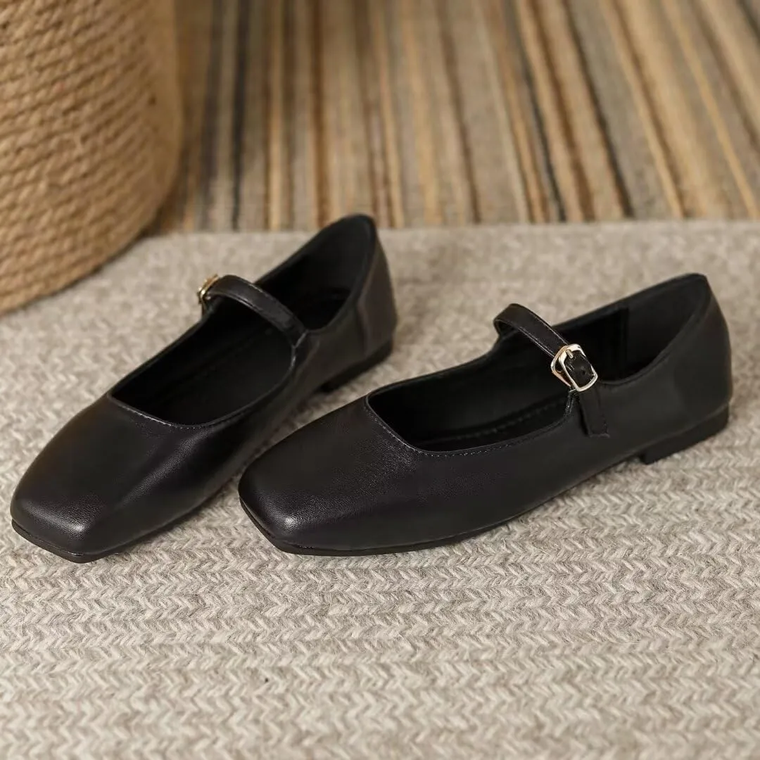 JOEupin Women's Square Toe Mary Jane Flats Classic Ballet Shoes Comfortable Slip-On Flats Dress Shoes