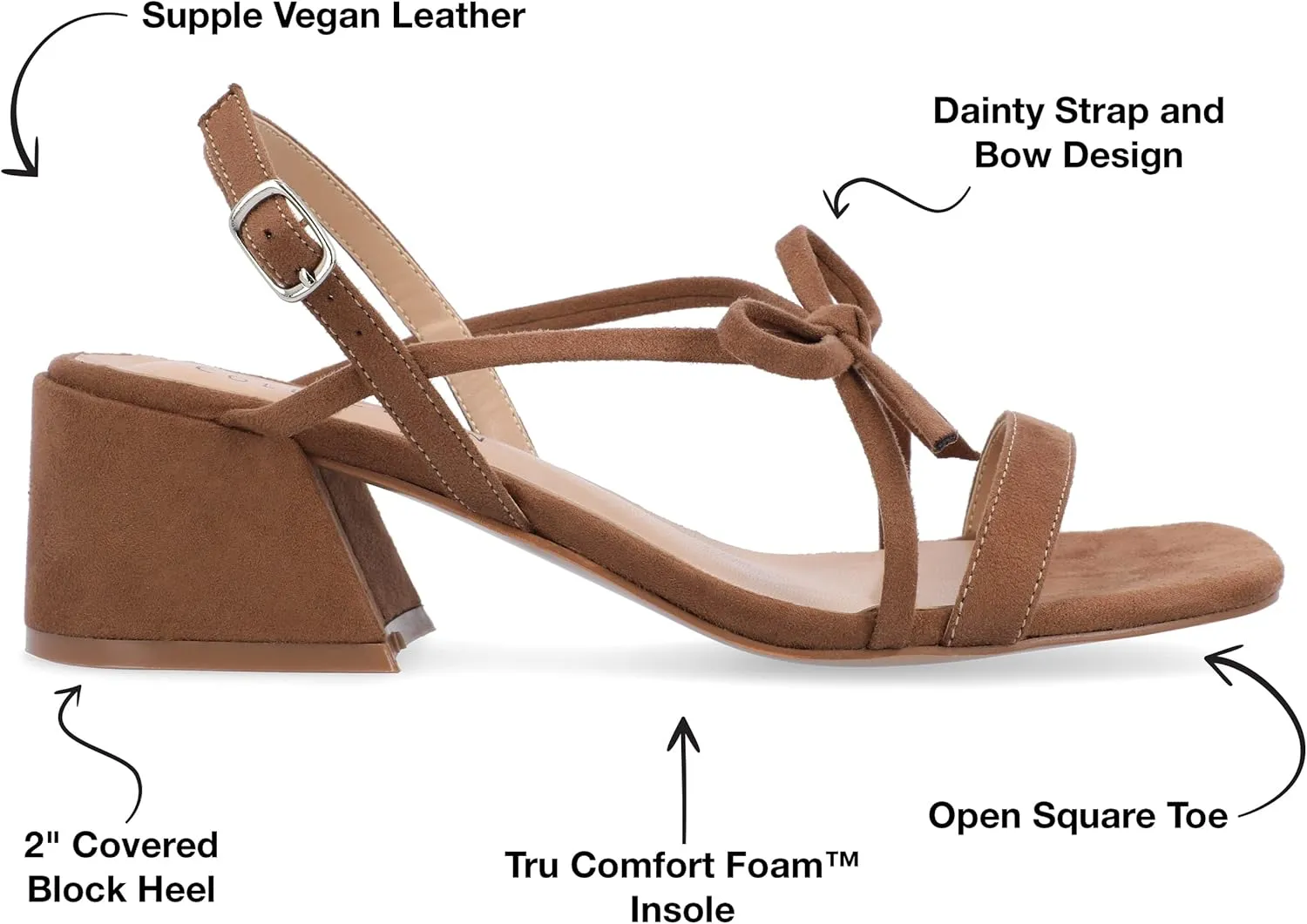 Journee Collection Women's Amity Suede Sandal with Bow Open Square Toe Buckle Ankle Strap Covered Block Heel Shoe