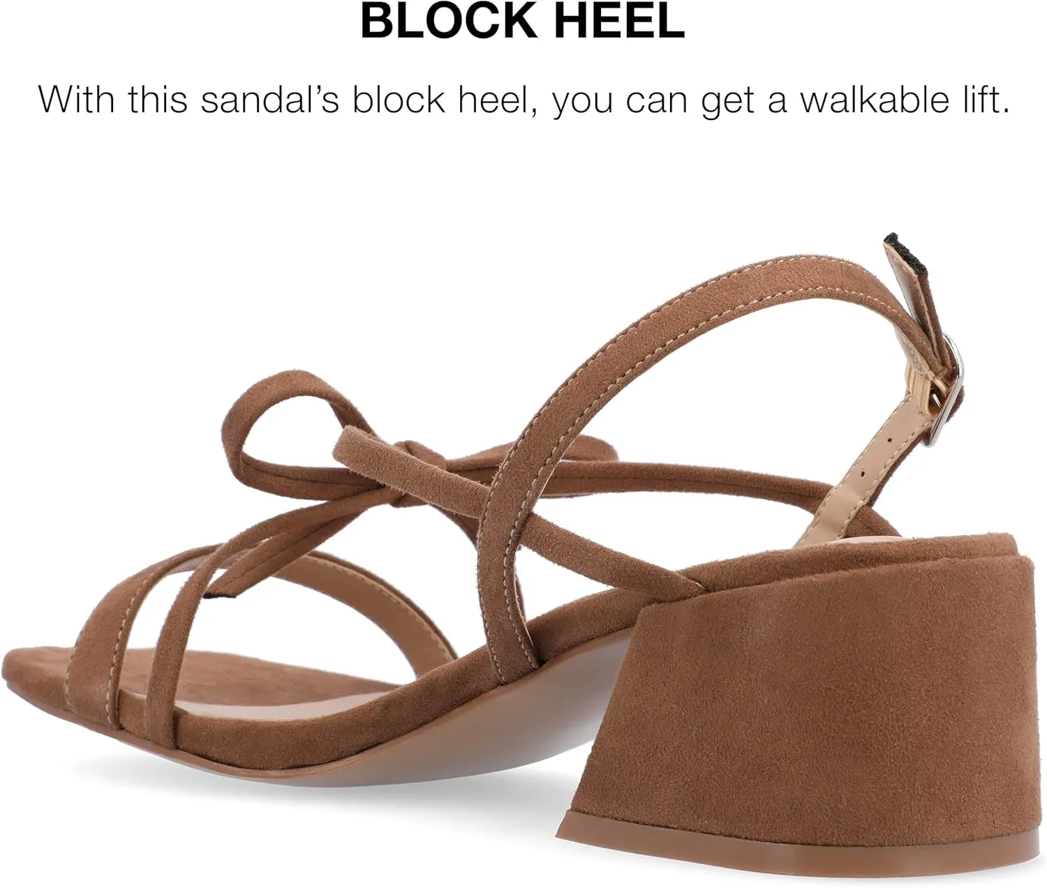Journee Collection Women's Amity Suede Sandal with Bow Open Square Toe Buckle Ankle Strap Covered Block Heel Shoe