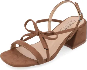 Journee Collection Women's Amity Suede Sandal with Bow Open Square Toe Buckle Ankle Strap Covered Block Heel Shoe