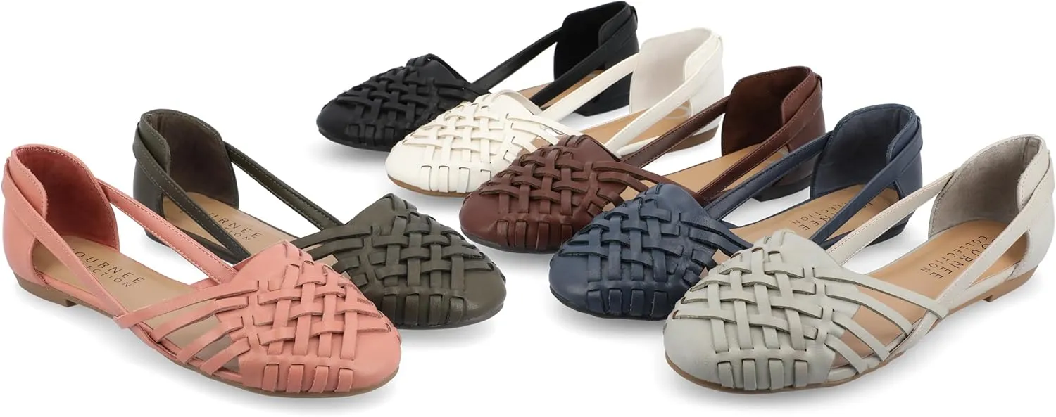 Journee Collection Womens Basket Woven Slip On Sandal Block Heel Caged Closed Round Toe Breathable Ekko Ballet Flat
