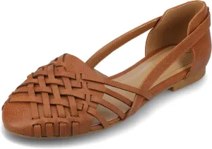 Journee Collection Womens Basket Woven Slip On Sandal Block Heel Caged Closed Round Toe Breathable Ekko Ballet Flat