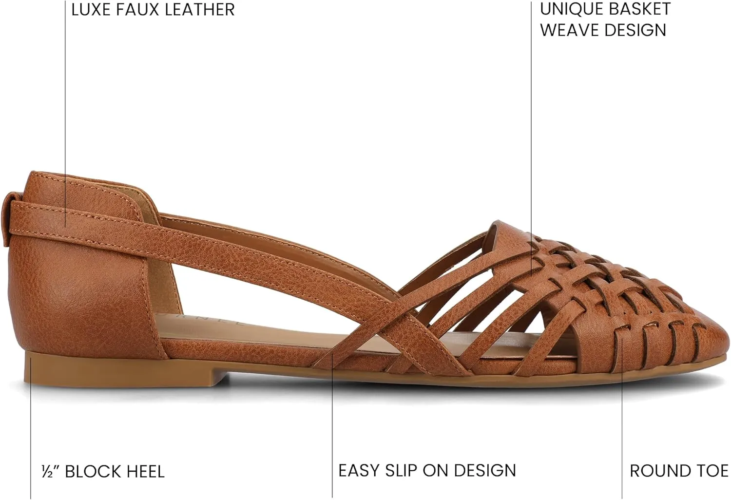 Journee Collection Womens Basket Woven Slip On Sandal Block Heel Caged Closed Round Toe Breathable Ekko Ballet Flat
