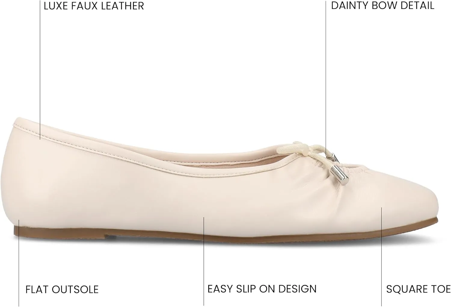 Journee Collection Womens Callee Ruched Ballet Dress Flats with Bow Cushioned Slip On Soft Square Toe Fashion Shoe
