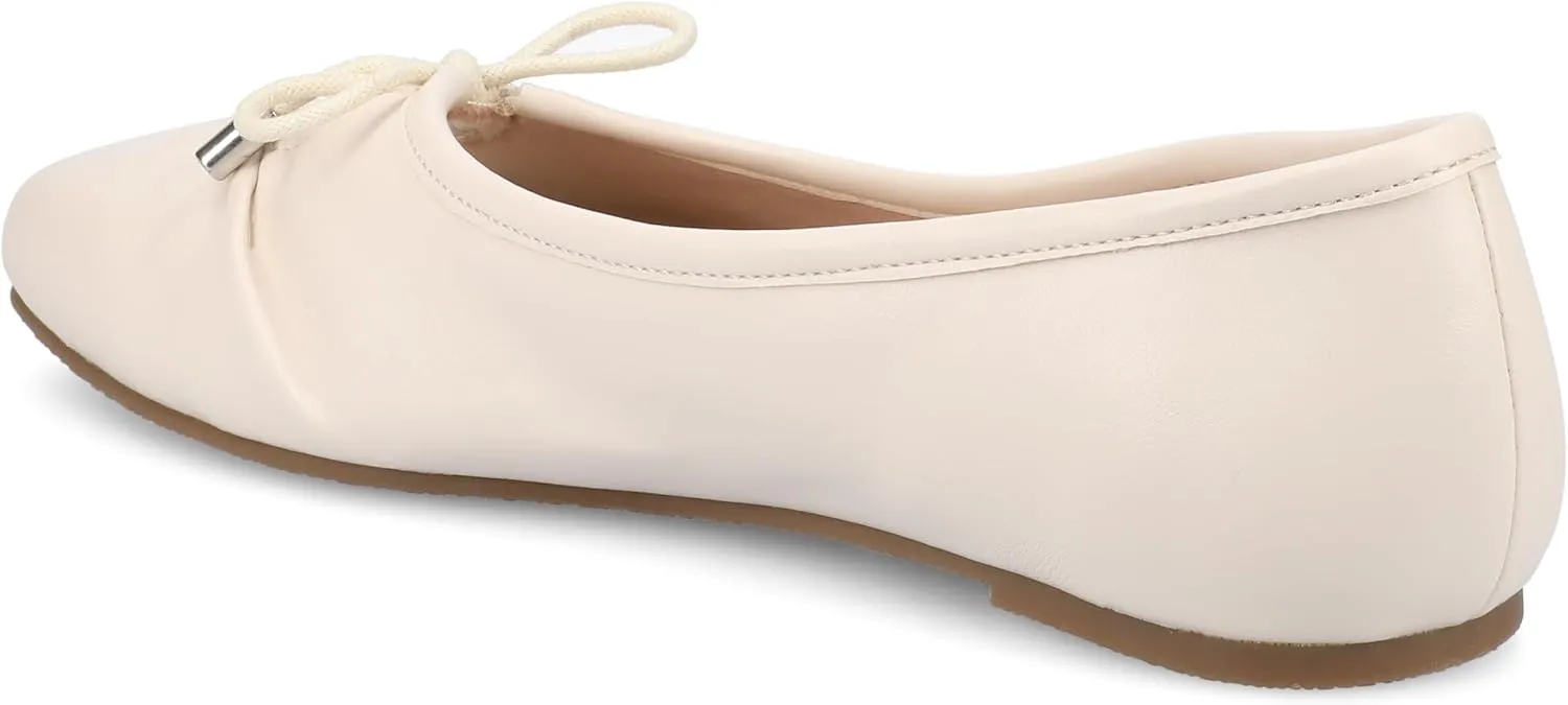 Journee Collection Womens Callee Ruched Ballet Dress Flats with Bow Cushioned Slip On Soft Square Toe Fashion Shoe