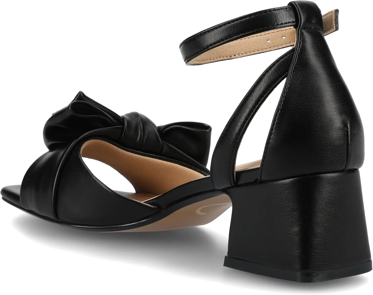 Journee Womens Linen Bow Knot Covered Block Heel Open Square Toe Buckle Ankle Zevi Comfort Foam Sandals