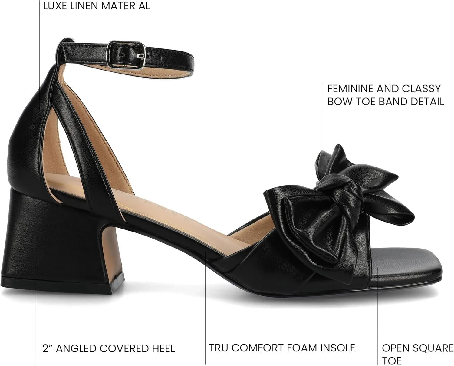 Journee Womens Linen Bow Knot Covered Block Heel Open Square Toe Buckle Ankle Zevi Comfort Foam Sandals
