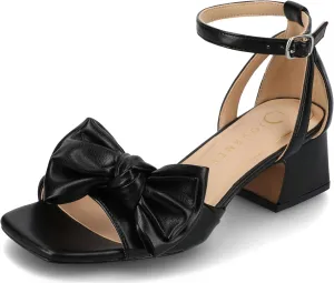 Journee Womens Linen Bow Knot Covered Block Heel Open Square Toe Buckle Ankle Zevi Comfort Foam Sandals