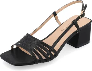 Journee Womens Strappy Buckle Sling Back Covered Block Heel Open Square Toe Shayana Comfort Foam Sandals