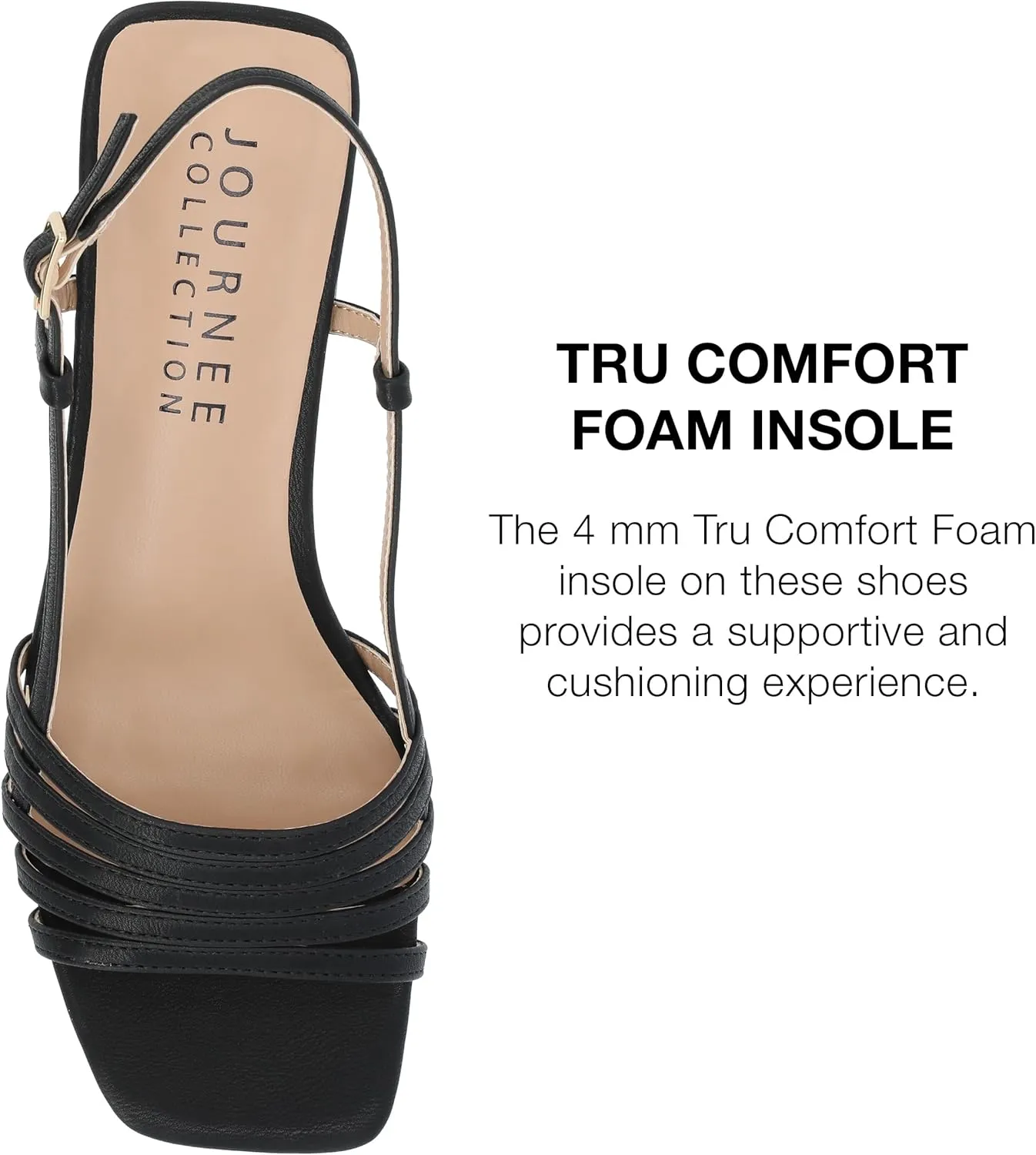 Journee Womens Strappy Buckle Sling Back Covered Block Heel Open Square Toe Shayana Comfort Foam Sandals