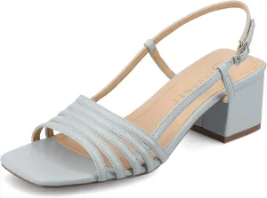 Journee Womens Strappy Buckle Sling Back Covered Block Heel Open Square Toe Shayana Comfort Foam Sandals