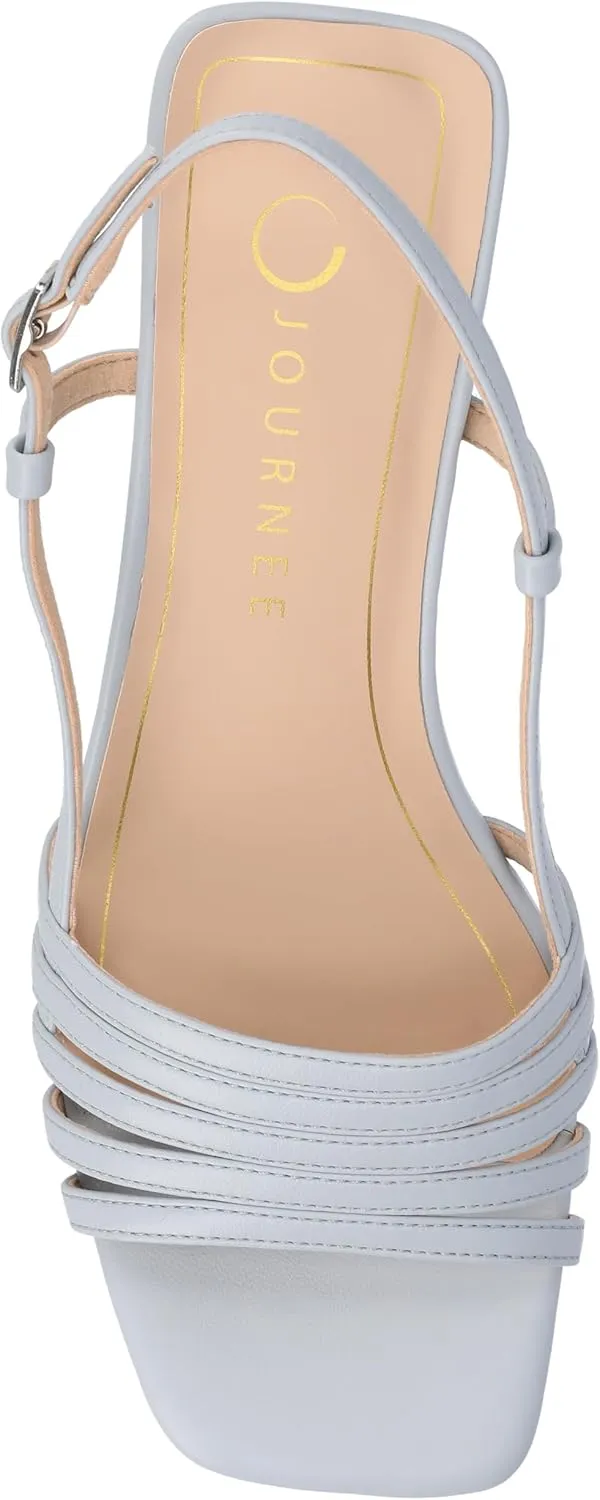 Journee Womens Strappy Buckle Sling Back Covered Block Heel Open Square Toe Shayana Comfort Foam Sandals