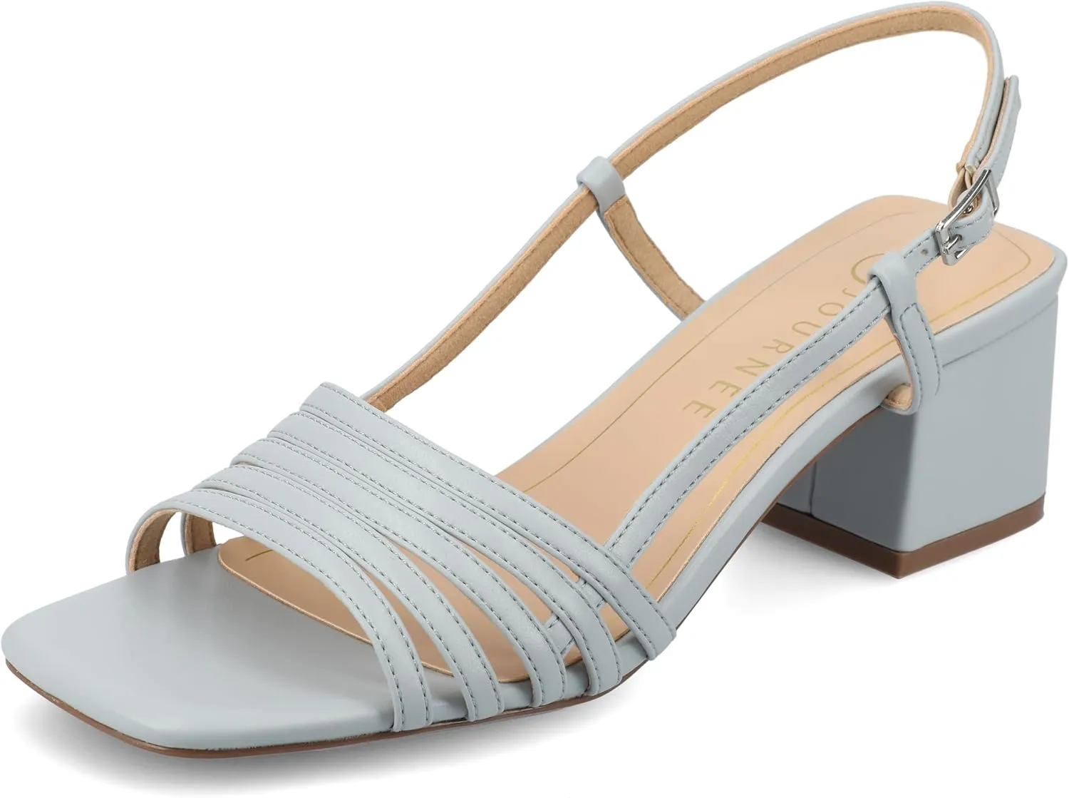 Journee Womens Strappy Buckle Sling Back Covered Block Heel Open Square Toe Shayana Comfort Foam Sandals