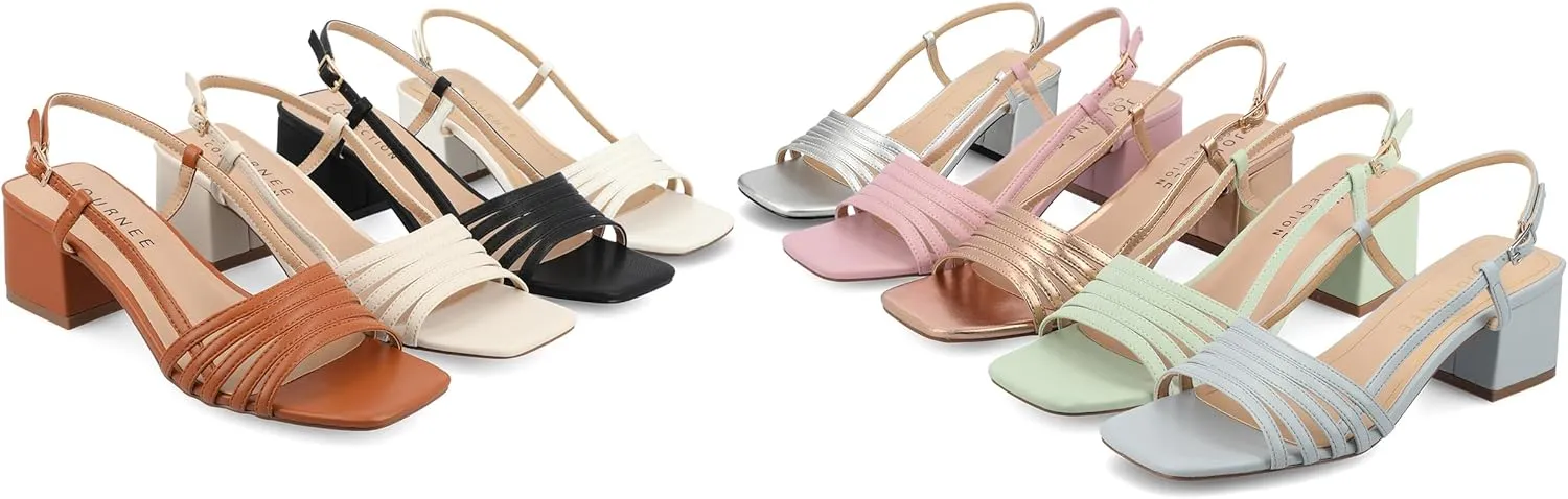 Journee Womens Strappy Buckle Sling Back Covered Block Heel Open Square Toe Shayana Comfort Foam Sandals